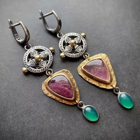 Antique Vintage Gold and Silver Dangle Earrings - Picture 4 of 4